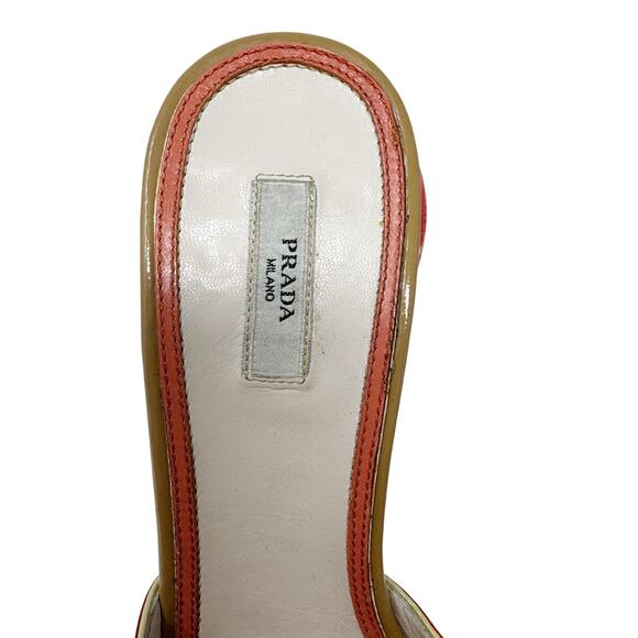 PRADA Red Tan Vintage Flower Heels Mules Spring 2008 Fairy Collection EU 37.5 - Picture 3 of 10